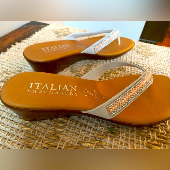 Italian Shoemakers Tan and Peach Wedge Sandals - Picture 7 of 14